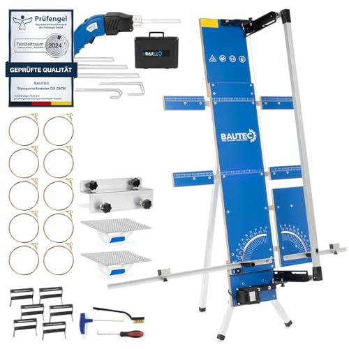 BAUTEC Styroporschneider GAZELLE 6 + STYROCUTTER 250W (Dauerbetrieb) » Profi-Set inkl. 10 Schneidedrähte, Gerüsthalterung, Schleifraspel, 6 Styrogrips, Klingenset für Handschneider von BAUTEC TOOLS EQUIPMENT CONSTRUCTION