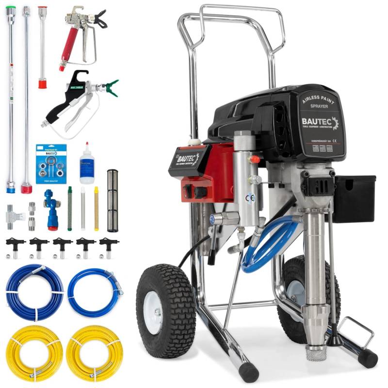 BAUTEC Airless Farbsprühgerät 384 mit Kolbenpumpe 4.000 W bis 6,3 l/min auch Spritzspachtel Profi Farbsprühsystem von BAUTEC