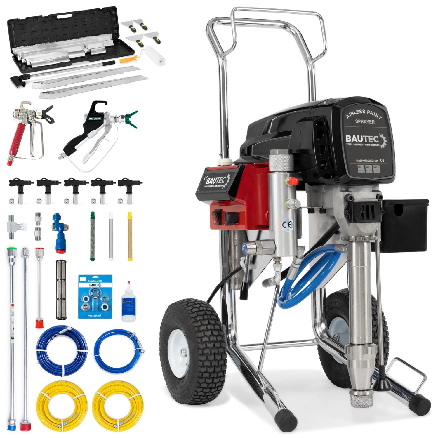 BAUTEC Airless Farbsprühgerät 384 mit Kolbenpumpe 4.000 W bis 6,3 l/min auch Spritzspachtel XXL-Set mit Flächenpachtelset BAUTEC Airless Farbsprühgerät 384 mit Kolbenpumpe 4.000 W bis 6,3 l/min auch Spritzspachtel XXL-Set mit Flächenpachtelset von BAUTEC