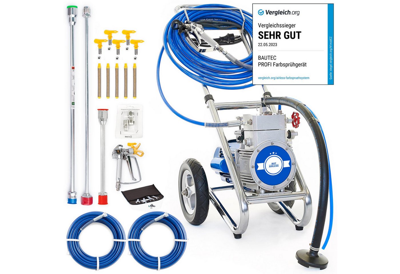 BAUTEC Farbsprühgerät Airless Farbspritzgerät » ALL-IN-ONE SET » 1.500 Watt » bis 4 L/min, (Komplett-Set) von BAUTEC