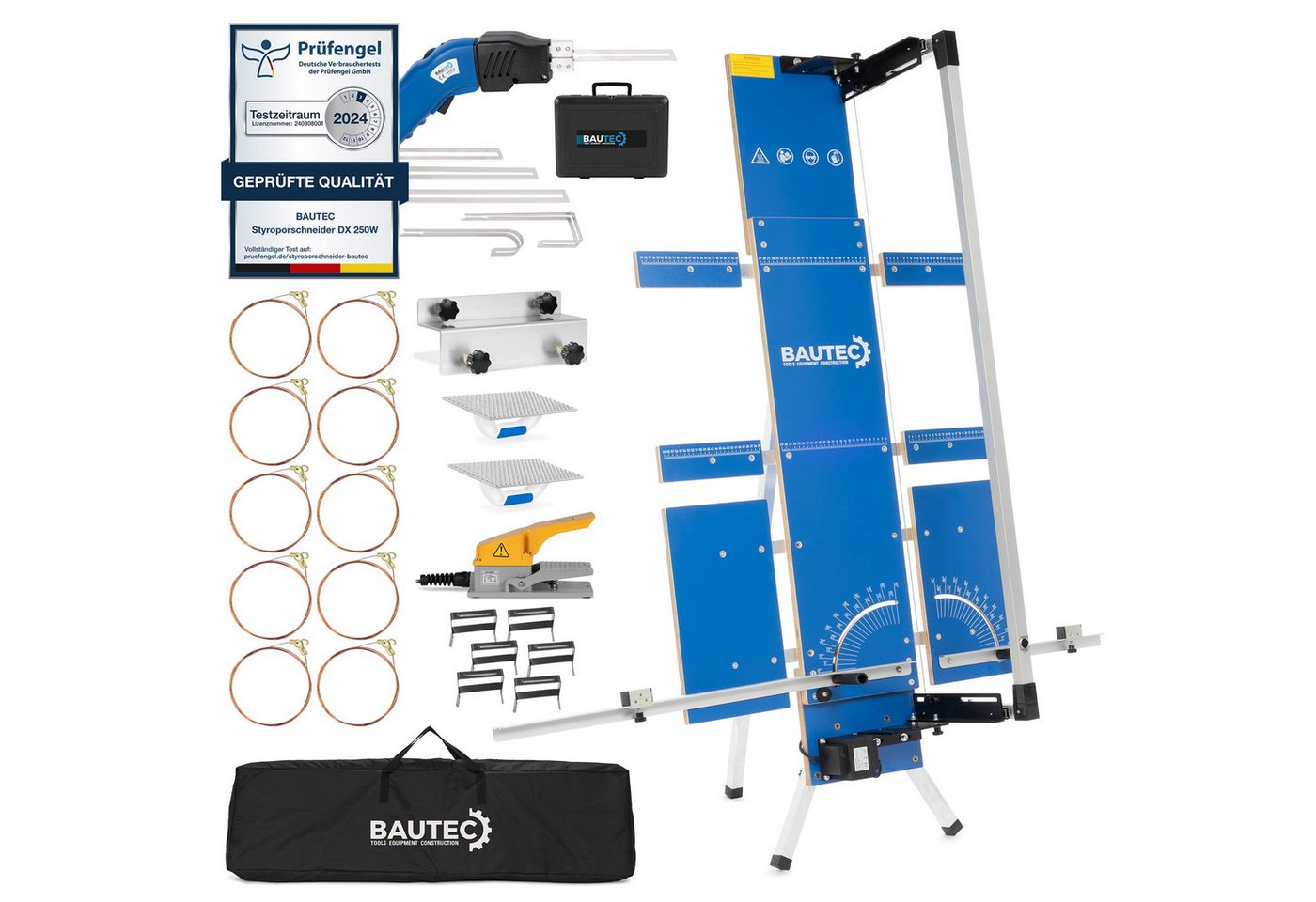 BAUTEC Heißdrahtschneider GAZELLE Modell 7 + STYROCUTTER 250W (Dauerbetrieb) » Premium-Set, 230 in V, Kombi-Set von BAUTEC