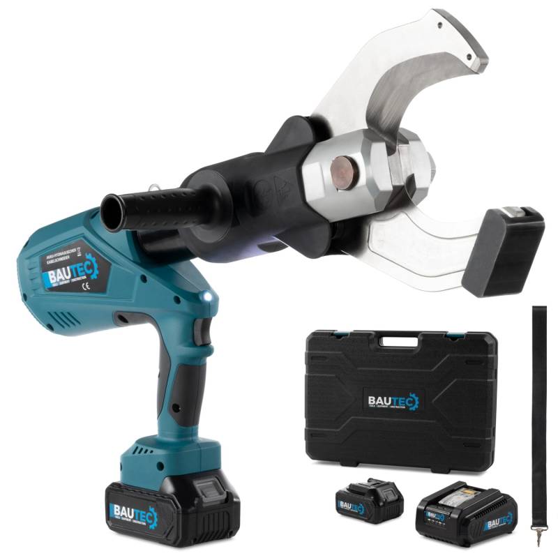BAUTEC Hydraulische Akku-Kabelschneider 140 kN für Cu/Al-Kabel bis 105mm Kofferset mit 2 Li-Ion-Akkus 18V 5.0Ah Kabelschere von BAUTEC