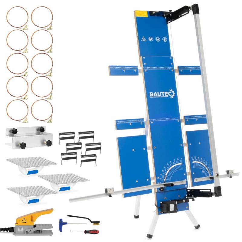 BAUTEC Styroporschneider GAZELLE 7 Butterfly Heißdrahtschneider 200 W inkl. 10 Schneidedrähte Gerüsthalterung Fußschalter von BAUTEC