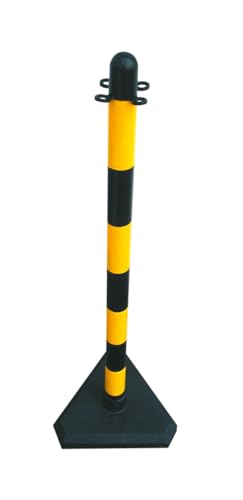 BAUZAUNWELT Absperrpfosten Ø 40 aus Kunststoff gelb mit schwarzen Warnstreifen, Höhe ca. 900 mm - inkl. dreieckiger Fußplatte von Bauzaunwelt