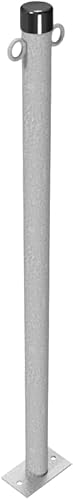 BAUZAUNWELT Absperrpfosten Ø 42 x 2,5 mm ortsfest für Dübelbefestigung feuerverzinkt nach DIN ISO 1461 - Höhe: ca. 900 mm - mit 2 Ösen von Bauzaunwelt