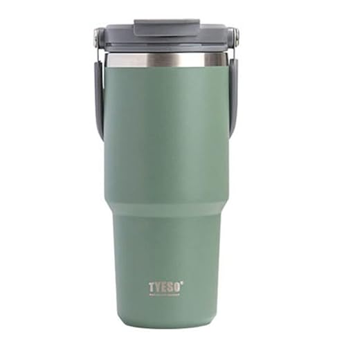 600ml Thermobecher mit Strohhalm Henkel Edelstahl Kaffeebecher to go Auslaufsicherer Travel Mug Trinkbecher Trinkflasche Thermoflasche Coffee to go Autobecher für Kaffee Kalte Heiße Getränke, Grün von BAUZEIT