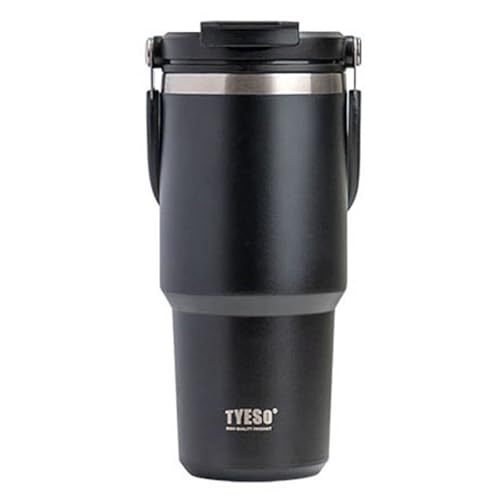 900ml Thermobecher mit Strohhalm Henkel Edelstahl Kaffeebecher to go Auslaufsicherer Travel Mug Trinkbecher Trinkflasche Thermoflasche Coffee to go Autobecher für Kaffee Kalte Heiße Getränke, Schwarz von BAUZEIT