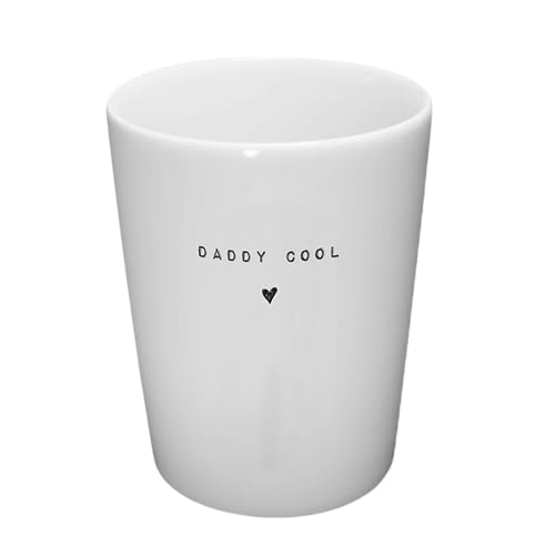 BAVAREGOLA "Daddy Cool Porzellan Becher weiß 280ml mit Spruch - Tasse ohne Henkel für Kaffee, Tee, Latte oder Cappuccion - Geschenk für Männer von BAVAREGOLA