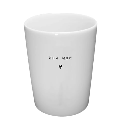 BAVAREGOLA "Wow Mom Porzellan Becher weiß 280ml mit Spruch - Tasse ohne Henkel für Kaffee, Tee, Latte oder Cappuccino - Geschenk für Frauen von BAVAREGOLA