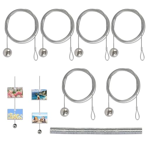 Fotoseil, 6 Stück Fotodrahtseil, Einstellbar Fotodrahtseil 2M * 1.5MM mit 72 Knopfmagnete Fotodraht mit Magneten Magnetisch Magnetseil zum Aufhängen Foto Postkarten Silber von BAVUNV