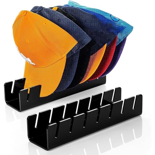 BAWUTZ Hut-Organizer für Baseballkappen,Cap Halter aus Acryl für Baseball Mützen,Acryl-Huthalter für 7 Baseballkappen, Hutablage-Vitrine für Schlafzimmer, Schrank, Kommode, Büro (Schwarz,2PC) von BAWUTZ