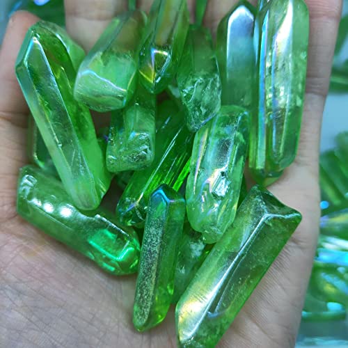BAYDE Natürlicher Kristall, galvanisiert, grünes Titan, Aura, lemurischer Kristall, Zauberstab, Punkt, Kristallstein, Dekor, natürliche Quarzkristalle SUNCENYIN (Size : 100g) von BAYDE