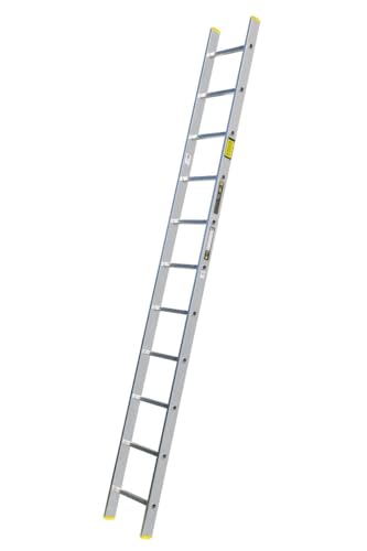 Bayersystem BS-DJ 1x11 Aluminium Anlegeleiter, 11 Sprossen, bis 150 kg belastbar, Leiterhöhe 2,95 m, max. Arbeitshöhe 3,77 m, Profi-Leiter, Stufenanlegeleiter, Silber/Gelb Bayersystem BS-DJ 1x11 Aluminium Anlegeleiter, 11 Sprossen, bis 150 kg belastbar, Leiterhöhe 2,95 m, max. Arbeitshöhe 3,77 m, Profi-Leiter, Stufenanlegeleiter, Silber/Gelb von BAYERSYSTEM LADDER LEITER ÉCHELLE DRABINA