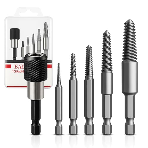 BAYERTAL® Schraubenausdreher Set 6tlg E6.3 – Linksausdreher mit Schnellwechsel Bitaufnahme – Schrauben Entferner + Ausdreher für beschädigte & festsitzende Schrauben – Schraubenlöser screw extractor von BAYERTAL