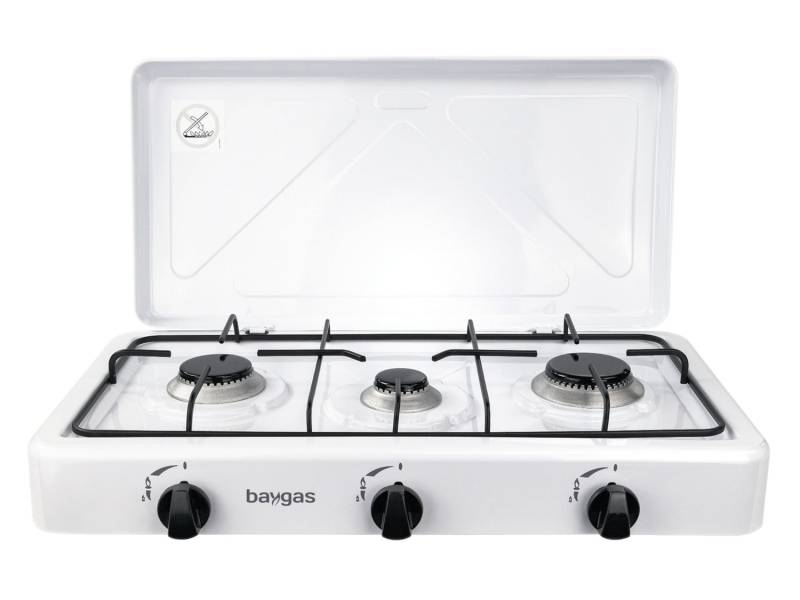 Baygas Mobiler Gaskocher Campingkocher 3 Flammig Mobiler Outdoorkocher Herd Weiß B-Ware von BAYGAS