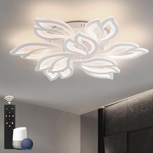 BAYHT Deckenlampe mit Fernbedienung, Dimmbar Wohnzimmerlampe with Matter Kompatibel Mit HomeKit, Alexa, Google and IFTTT, 120W Modern LED Deckenleuchte Für Schlafzimmer Wohnzimmer (Ø84cm, Weiß) von BAYHT