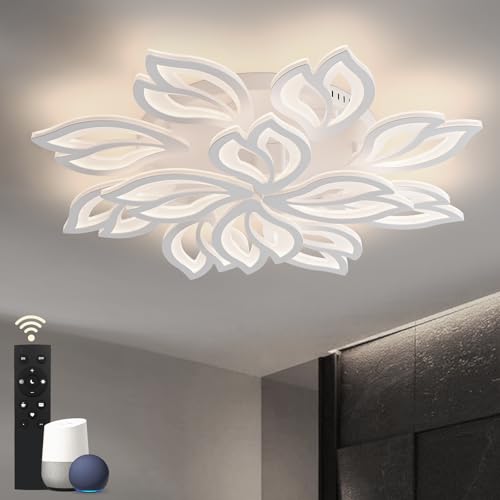 BAYHT Deckenlampe mit Fernbedienung, Dimmbar Wohnzimmerlampe with Matter Kompatibel Mit HomeKit, Alexa, Google and IFTTT, 155W Modern LED Deckenleuchte Für Schlafzimmer Wohnzimmer (Ø89cm, Weiß) von BAYHT