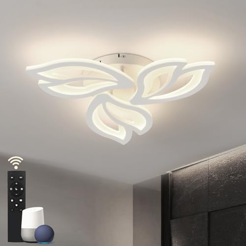 BAYHT Deckenlampe mit Fernbedienung, Dimmbar Wohnzimmerlampe with Matter Kompatibel Mit HomeKit, Alexa, Google and IFTTT, 38W Modern LED Deckenleuchte Für Schlafzimmer Wohnzimmer (Ø49cm, Weiß) von BAYHT