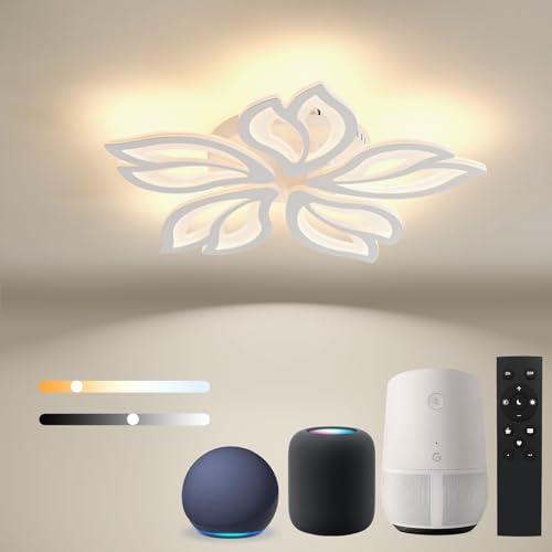 BAYHT Deckenlampe mit Fernbedienung, Dimmbar Wohnzimmerlampe with Matter Kompatibel Mit HomeKit, Alexa, Google and IFTTT, 65W Modern LED Deckenleuchte Für Schlafzimmer Wohnzimmer (Ø63cm, Weiß) von BAYHT