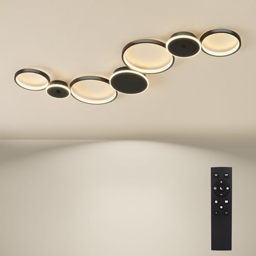 BAYHT Deckenleuchte LED Wohnzimmerlampe Schwarz Runde LED Deckenlamp Dimmbar 62W 5300LM mit Fernbedienung 3000K-6500K Geeignet für Wohnzimmer, Deckenleuchte Schlafzimmer von BAYHT
