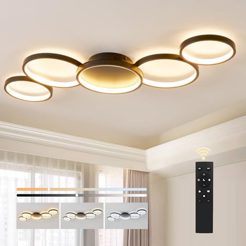 BAYHT Deckenleuchte LED Wohnzimmerlampe Schwarz Runde LED Deckenleuchte Dimmbar 50W 6000LM mit Fernbedienung 3000K-6500K Geeignet für Wohnzimmer, Deckenleuchte Schlafzimmer von BAYHT