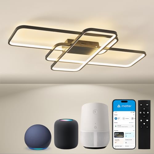 BAYHT LED Deckenlamp Dimmbar Deckenleuchte with Matter, 80W 9600LM, Kompatibel Mit HomeKit, Alexa, Google and IFTTT, Geometrisch Deckenbeleuchtung für Wohnzimmer, Schlafzimmer Schwarz (105H*60W) von BAYHT