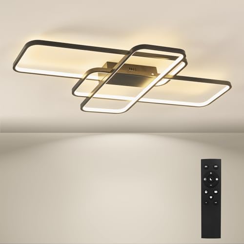 BAYHT LED Deckenlamp Wohnzimmerlampe Dimmbar Deckenleuchte mit Fernbedienung 70W 8400LM 3000K-6000K Geometrisch Multifunktional Deckenbeleuchtung für Wohnzimmer, Schlafzimmer Schwarz (90H*50W) von BAYHT