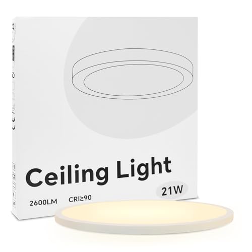 BAYHT LED Deckenleuchte Flach 30x30cm 21W 2600LM 3000K - Ultraflache Rund Deckenlampe Badezimmer 17mm Dicke - Modernes Deckenlicht Weiß für Badezimmer/Küche/Flur/Balkon/Schlafzimmer/Keller von BAYHT