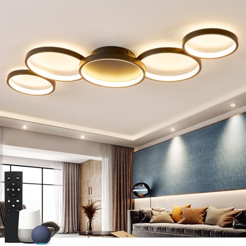 BAYHT Smart LED Deckenlampe Kompatibel Mit Alexa App Google Home 50W 6000LM Runde Schwarz Deckenlampe LED Dimmbar Mit Fernbedienung, 3000K-6500K Alexa Deckenleuchte Für Schlafzimmer Wohnzimmer 100CM von BAYHT