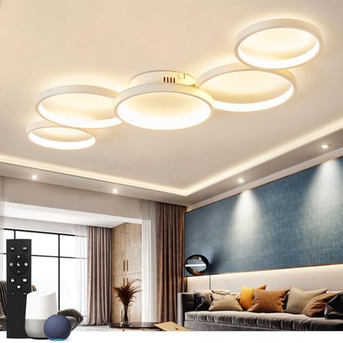 BAYHT Smart LED Deckenlampe Kompatibel Mit Alexa App Google Home 50W 6000LM Runde Weiß Dimmbar Mit Fernbedienung, 3000K-6500K Deckenleuchte Für Schlafzimmer Wohnzimmer 100CM von BAYHT