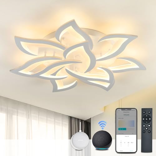BAYHT Smart LED Deckenleuchte Dimmbar, Kompatibel mit Alexa Google Home, Blumen Deckenlampe für Wohnzimmer Schlafzimmer, Moderne Lampe Decke Beleuchtung, Großer Kronleuchter 10 Heads/Ø85cm/90W von BAYHT