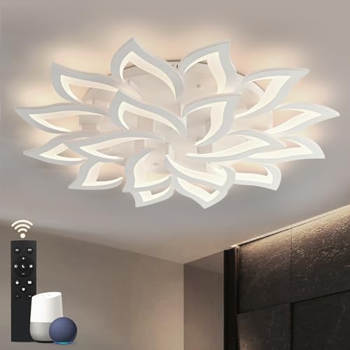 BAYHT Smart LED Deckenleuchte Dimmbar, Kompatibel mit Alexa Google Home, Blumen Deckenlampe für Wohnzimmer Schlafzimmer, Moderne Lampe Decke Beleuchtung, Großer Kronleuchter 18 Heads/Ø105cm/168W von BAYHT