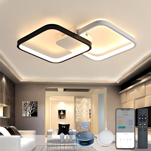 Smart Deckenlampe LED 28W Schwarze Wohnzimmerlampe mit Alexa Googe Home dimmbar mit Fernbedienung Modern Design Schlafzimmerlampe Flur Balkon und Büro von BAYHT