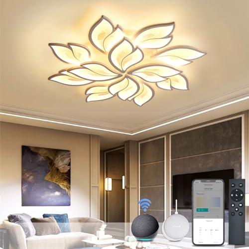 Smart Deckenleuchte, Wohnzimmerlampe Kompatibel Alexa Google Home, led deckenleuchte blume Design, deckenlampe wohnzimmer Mit APP Steuerung, led deckenleuchte dimmbar 12 Köpfe/155W von BAYHT