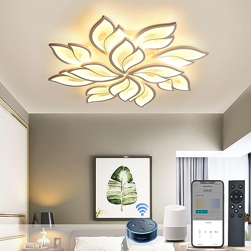 Smart Deckenleuchte, Wohnzimmerlampe Kompatibel Alexa Google Home, led deckenleuchte blume Design, deckenlampe wohnzimmer Mit APP Steuerung, led deckenleuchte dimmbar 12 Köpfe von BAYHT