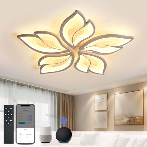 Smart Deckenleuchte, Wohnzimmerlampe Kompatibel Alexa Google Home, led deckenleuchte blume Design, deckenlampe wohnzimmer Mit APP Steuerung, led deckenleuchte dimmbar 5 Köpfe von BAYHT