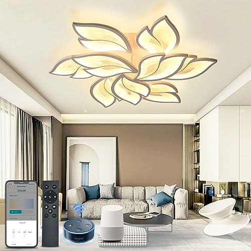 Smart Deckenleuchte, Wohnzimmerlampe Kompatibel Alexa Google Home, led deckenleuchte blume Design, deckenlampe wohnzimmer Mit APP Steuerung, led deckenleuchte dimmbar 9 Köpfe von BAYHT