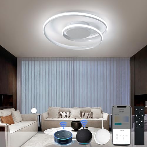 Smart LED Deckenlampe Kompatibel Mit Alexa App Google Home, Dimmbar Deckenleuchte mit Fernbedienung, 5200 Lumen Runde Modern Deckenlampe für Wohnzimmer, Schlafzimmer Ø48cm von BAYHT