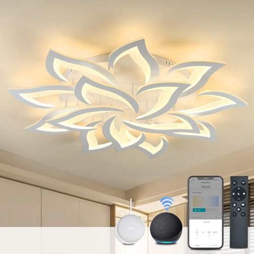 BAYHT Smart LED Deckenleuchte Dimmbar, Kompatibel mit Alexa Google Home, Blumen Deckenlampe für Wohnzimmer Schlafzimmer, Moderne Lampe Decke Beleuchtung, Großer Kronleuchter 14 Heads/Ø100cm/130W von BAYHT