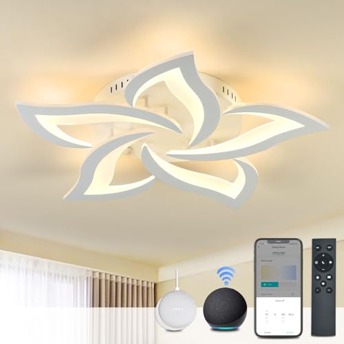 BAYHT Smart LED Deckenleuchte Dimmbar, Kompatibel mit Alexa Google Home, Blumen Deckenlampe für Wohnzimmer Schlafzimmer, Moderne Lampe Decke Beleuchtung, Großer Kronleuchter 5 Heads/Ø63cm/45W von BAYHT