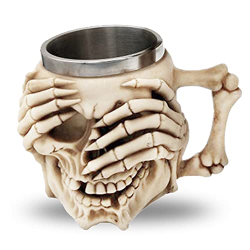 3D Edelstahl Totenkopf Tasse,Gothic Totenkopf-Kaffeetasse,Mittelalterlicher Schädel Drinkware-Becher,für Bier Rum Kaffee Getränke,Vatertagsgeschenke,(Cover Eyes) von BAYINBROOK