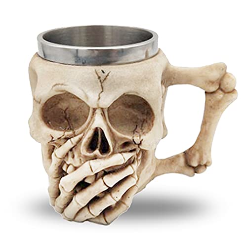 3D Edelstahl Totenkopf Tasse,Gothic Totenkopf-Kaffeetasse,Mittelalterlicher Schädel Drinkware-Becher,für Bier Rum Kaffee Getränke,Vatertagsgeschenke,(Cover Mouth) von BAYINBROOK