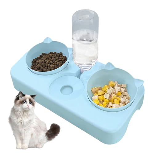 BAYINBROOK Doppelnapf für Katzen Futternapf, 3 in 1 Automatisierte Futternapf und Wasserspender für Katze Hund 8° Doppelnapf Reduzieren Sie Nackenschmerzen für Katzen und Hunde Abnehmbar (Grün) von BAYINBROOK