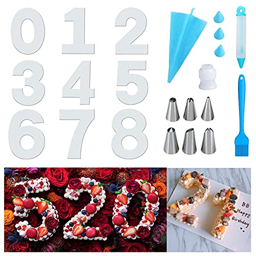 Backform Zahlen Groß, Kuchenform Zahlen 0-9, Number Cake Backform 14 zoll mit Spritzbeutel und Spritztüllen Set, 18 Stk Kuchen Werkzeug DIY Backen Formen Set für Hochzeit Geburtstag Jahrestag(14 zoll) von BAYINBROOK