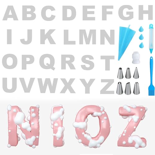 Kuchenform Buchstaben Groß A-Z Backform Kuchenform 12 Zoll mit Spritzbeutel und Spritztüllen Set, 35 Stk Kuchen Werkzeug DIY Backen Formen Set für Hochzeit Geburtstag Jahrestag (12 zoll A-Z) von BAYINBROOK