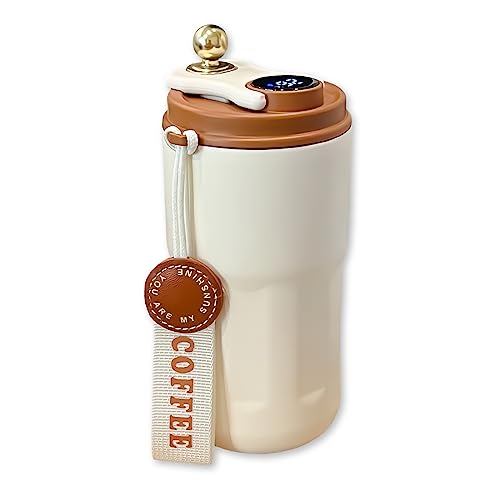 Thermobecher Kaffee to Go, Kaffeebecher to Go Thermo Edelstahl, Kaffee to Go Becher Thermo 420ml, 316 Edelstahl Kaffee-Reisebecher mit Temperaturanzeige, für Heiße und Kalte Kaffeemilch (A) von BAYINBROOK