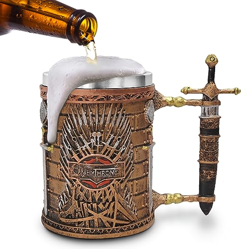 Viking Edelstahl Mug, Wikinger Becher für Bier, Schädel Bier Tassen, Nordischer Bierbecher, Geburtstagsgeschenk für Männer, Bierkrug aus Kunstharz für Bier, Kaffee, Heißgetränke, Saft (A) von BAYINBROOK