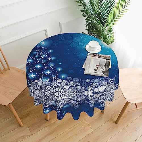 BAYKAY Blaue Weihnachts-Tischdecke mit Schneeflocken-Druck, rund, 150 cm, Baumwolle, verwendet von Esstisch, wasserdicht, Tischabdeckung für Wohnzimmer, runde Tische, Picknick von BAYKAY