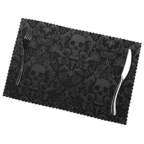 Gothic-Tapete, Totenkopf-Druck, Tischsets für Esstisch, hitze- und rutschfest, rechteckig, Platzsets für Küche, Tischsets, Esszimmer, 45 x 30 cm von BAYKAY