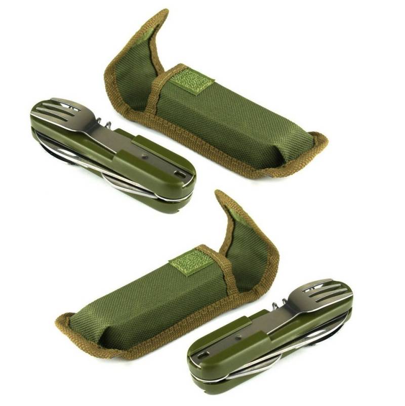 BAYLI Campinglöffel 2er Set Campingbesteck klappbar - 7 in 1 Reise Besteck - Klappbesteck von BAYLI